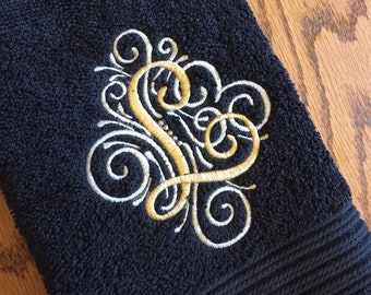 Custom Black Towel - Personalized Embroidered Monogram - Initial on towel - Anniversary keepsake - Housewarming gift - Valentines day gift