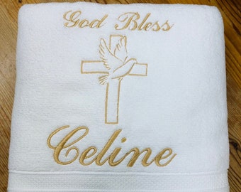 Embroidered Baptism Towel: Personalized Cross & Dove Keepsake