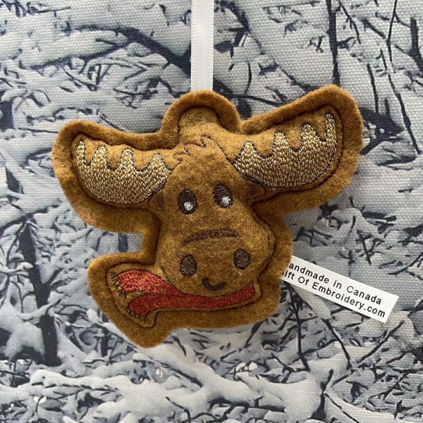 Moose Holiday Ornament - Stuffed tree decoration - Felt ornament - Personalized gift  - Stocking stuffers - Canadian symbol - Valentines day
