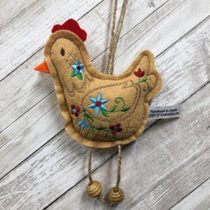 Hen Holiday Ornament - Embroidered stuffed felt decoration - Kitchen decor - Stocking stuffers - Personalized gift - Mothers day gift