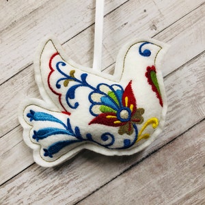 Dove Holiday Ornament - Personalized gift - Stuffed tree decoration - Ukrainian motifs - Religious gift - Bird lover gift - World Peace