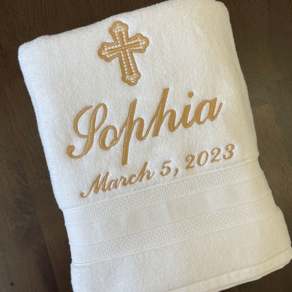 Personalized Baptism Towel - GOLD Embroidery on Christening Towel - Baptism keepsake - Personalized religious gift - Baby receiving towel