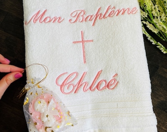 Personalized Baptism Towel & Angel Soap Set: Pink Embroidered Christening Gift
