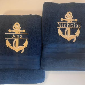 Embroidered Anchor Monogram Towel: Personalized Boat Name Gift