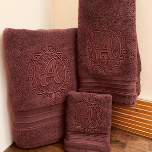 Custom Embossed Monogram on Embroidered Cotton Towel: Personalized Gift
