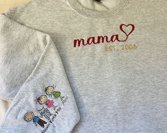 Personalized Mama Sweatshirt with Kids Names - Custom Embroidery on Crewneck Sweater - Birthday Gift - Gift for Mom - Mothers Day gift