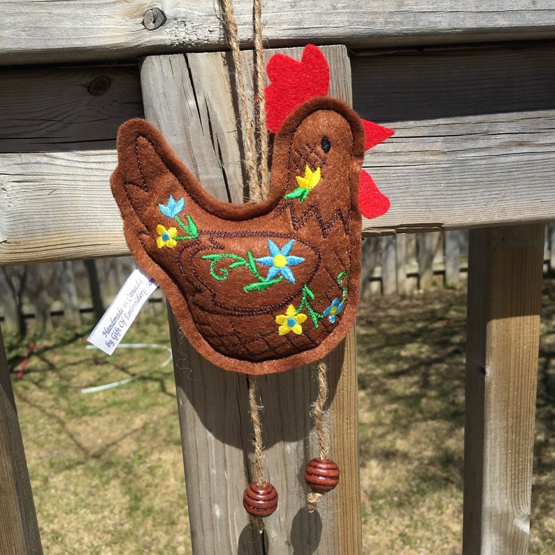 Rooster Holiday Ornament Embroidered stuffed felt decoration Kitchen decor Spring decor Personalized gift Mothers day gift image 5
