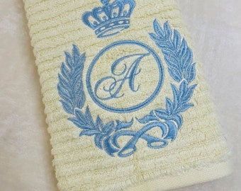 Custom Monogrammed Towel - Embroidered Crest with Crown and Initial - Personalized gift - Housewarming - Anniversary gift - Mothers day gift