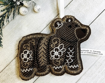 Felt Bear Ornament: Personalized Embroidered Holiday Decoration