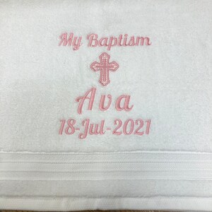 personalized baptism towel Christening religious keepsake gift of embroidery