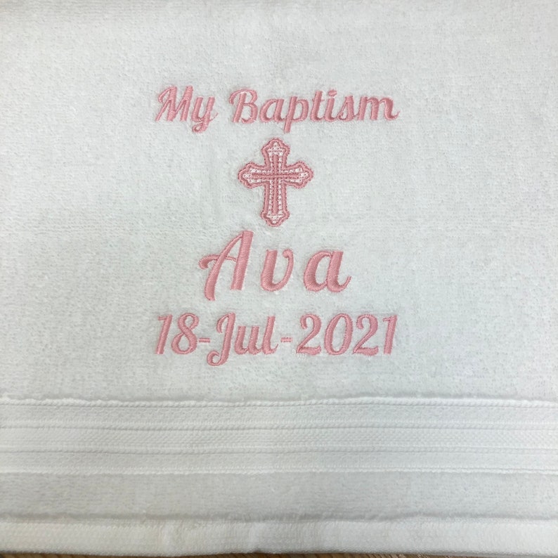 personalized baptism towel Christening religious keepsake gift of embroidery