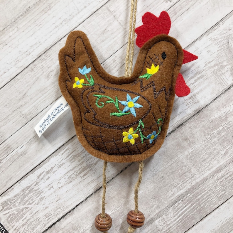 Rooster Holiday Ornament Embroidered stuffed felt decoration Kitchen decor Spring decor Personalized gift Mothers day gift image 1