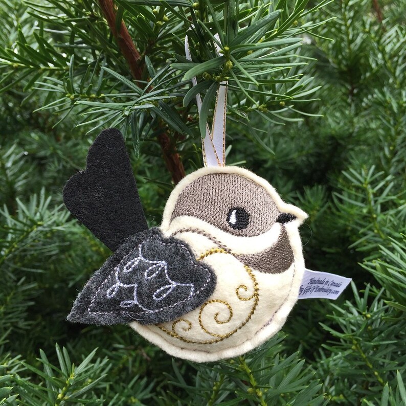 Stuffed Chickadee Bird Personalized Felt Ornament Stuffed Felt Decoration Gift for bird lover Mother/'s day gift