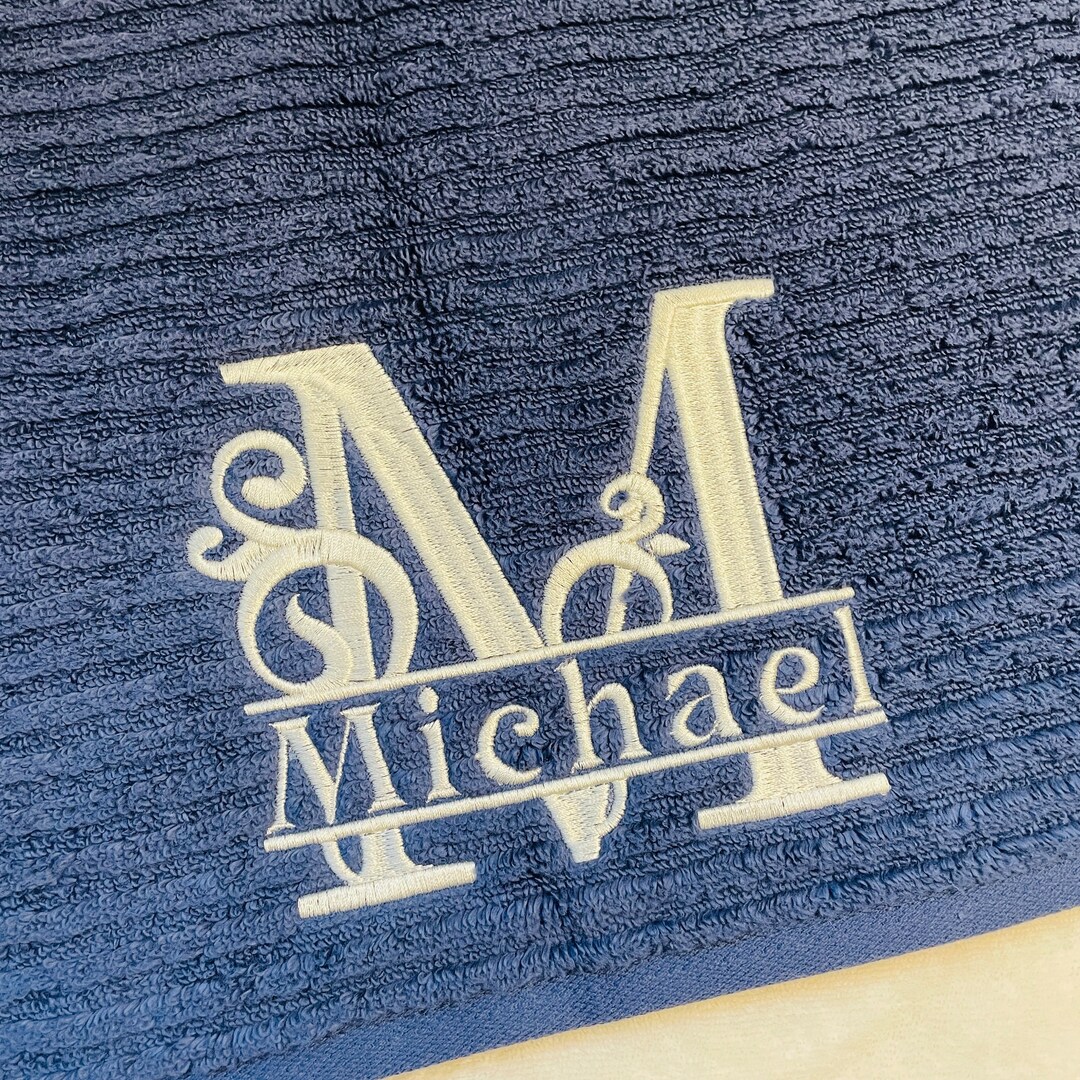 Custom Embroidered Towel With Flourish Monogram and Name Personalized