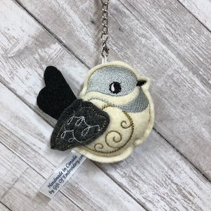 Chickadee Bird Keychain - Embroidered Stuffed Felt Decoration Key Fob - Bird key ring - Gift for bird lover  - Christmas gift - Bag charm