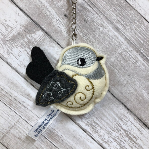 Chickadee Bird Keychain - Embroidered Stuffed Felt Decoration Key Fob - Bird key ring - Gift for bird lover  - Mothers day gift