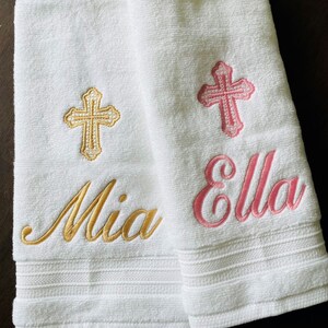 personalized baptism towel Christening religious keepsake gift of embroidery