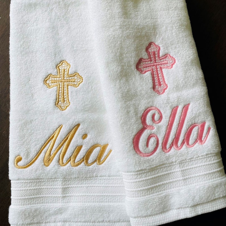 personalized baptism towel Christening religious keepsake gift of embroidery
