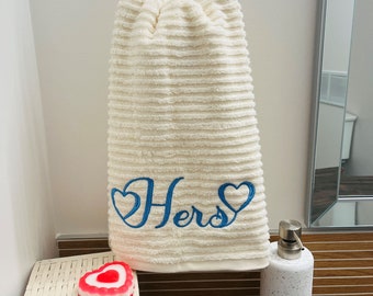 Heart TOWEL and SOAP set - Heart Font Name on Custom Embroidered Towel with Heart Soap - Personalized gift - Birthday - Mothers day gift