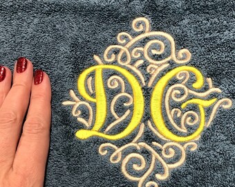 Monogrammed Embroidered Towel - Custom Swirly Personalized Initial on Towel - Anniversary keepsake - Housewarming gift - Birthday gift