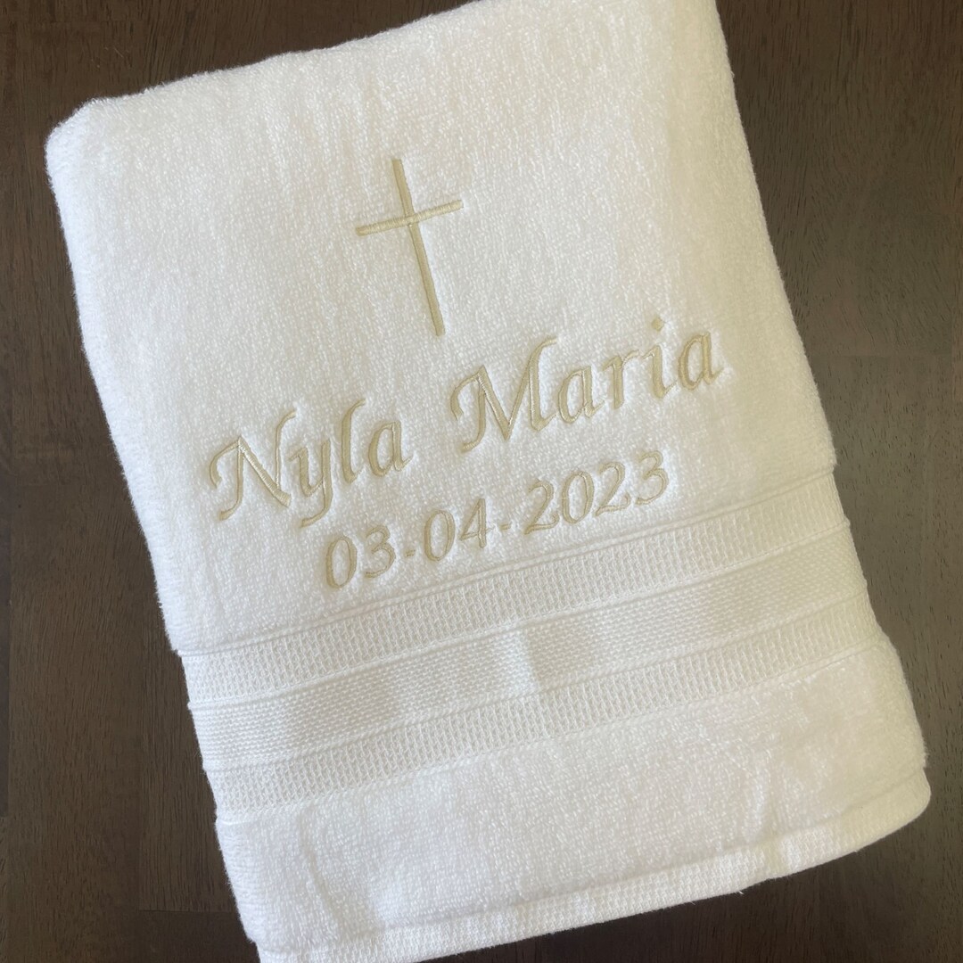 Personalized Baptism Towel CREAM Embroidery on Christening Towel Baptism Keepsake Personalized