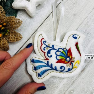 Dove Holiday Ornament: Personalized felt tree decor, Bird lover gift, World peace symbol