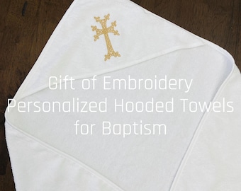 Baptism Hooded Towel: Cross Embroidered Personalized Christening Keepsake