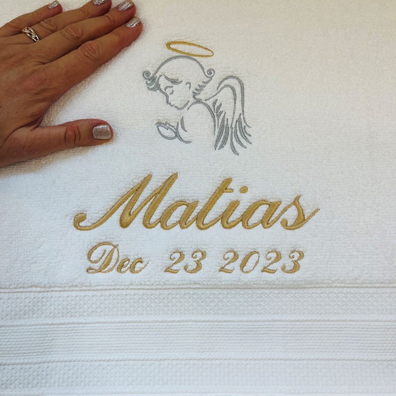 baptism towel Christening angel embroidery personalized religious keepsake gift of embroidery