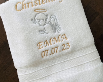 Personalized Baptism Towel: Embroidered Angel, Christening Keepsake
