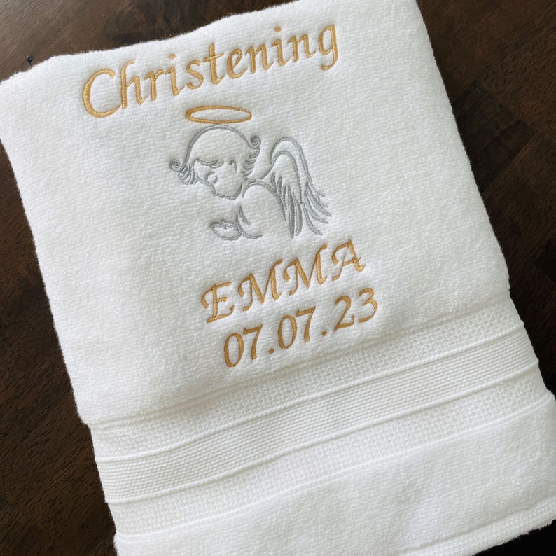 baptism towel Christening angel embroidery personalized religious keepsake gift of embroidery