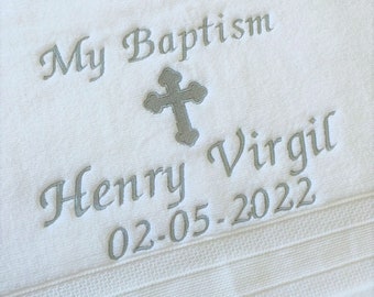 Personalized Baptism Towel - Embroidery on Christening Towel - Baptism keepsake - Personalized religious gift - Baby receiving towel