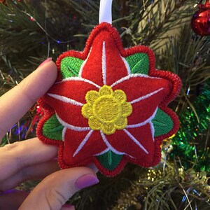 Poinsettia Felt Ornament: Personalized Embroidered Decoration, Stocking Stuffer