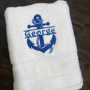 Embroidered Anchor Monogram Towel: Personalized Boat Name Gift