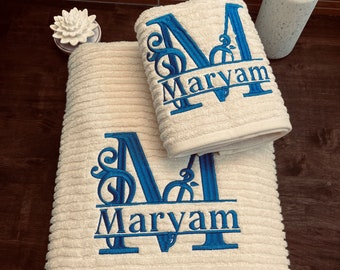 Custom Embroidered Towel with Flourish Monogram and Name - Personalized gift - Anniversary keepsake - Wedding present - Mothers day gift