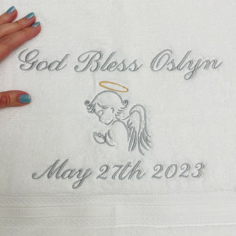 baptism towel Christening angel embroidery personalized religious keepsake gift of embroidery