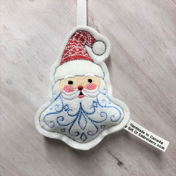 Santa Claus Ornament - Christmas Tree Embroidered Felt Decoration - Stocking Stuffers - Xmas decor - Holiday ornament - Mothers day gift