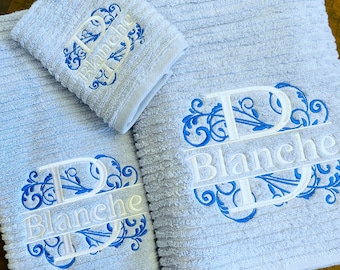 Custom Embroidered Towel with Scrolling Monogram and Name - Personalized gift - Anniversary keepsake - Wedding present - Mothers day gift