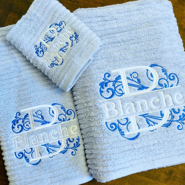 Custom Embroidered Towel with Scrolling Monogram and Name - Personalized gift - Anniversary keepsake - Wedding present - Mothers day gift