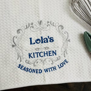 Kitchen Seasoned with Love personalized embroidered monogrammed dish towel gift of embroidery