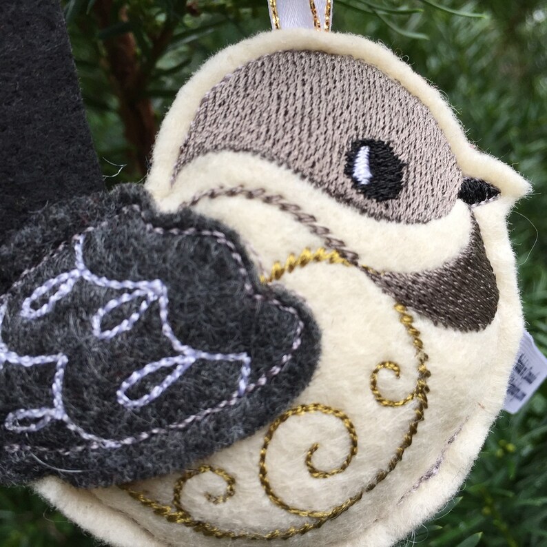 Stuffed Chickadee Bird Personalized Felt Ornament Stuffed Felt Decoration Gift for bird lover Mother/'s day gift