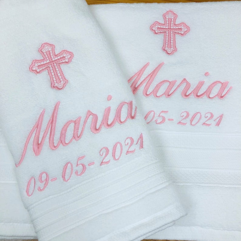 personalized baptism towel Christening religious keepsake gift of embroidery