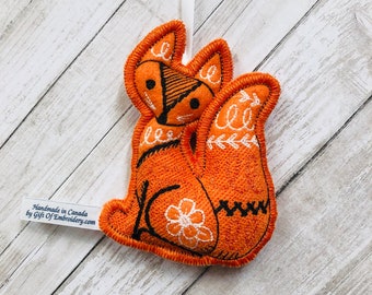 Woodland Fox Ornament - Embroidered felt stuffed decoration - Holiday decor - Personalized fox - Christmas gift