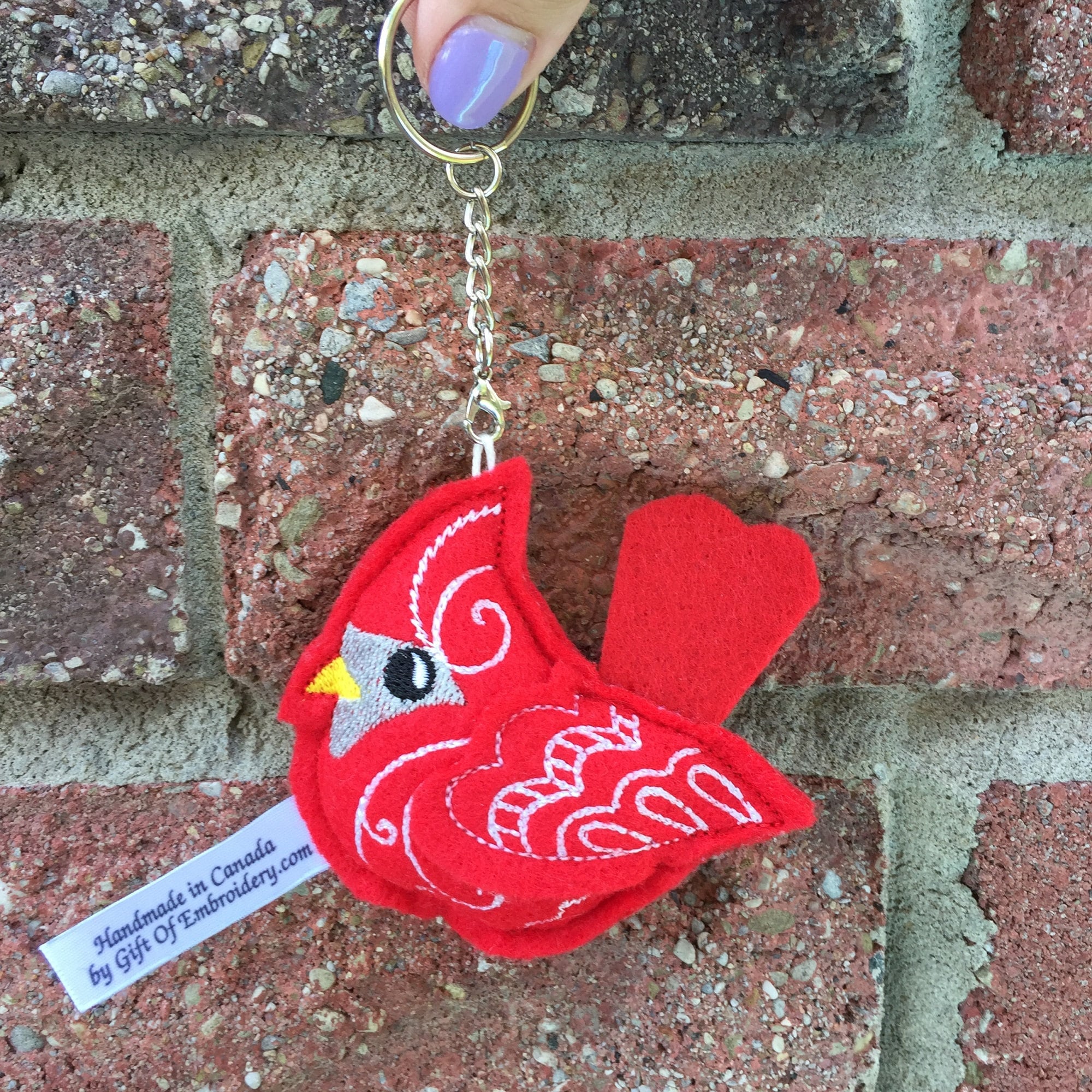 Cardinal Keychain Ornament Red bird embroidered stuffed key Etsy España