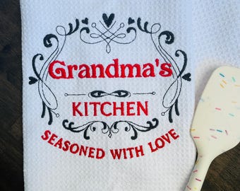 Personalized Embroidered Waffle Dish Towel: Kitchen Seasoned with Love