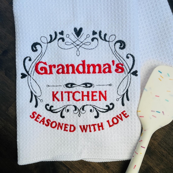 Personalized Embroidered Waffle Dish Towel: Kitchen Seasoned with Love