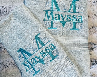 Custom Embroidered Towel with Scrolling Monogram and Name - Personalized gift - Anniversary keepsake - Wedding present - Mothers day gift