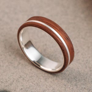 Forest  inspired wood ring - Nature engagement wood and silver ring; rustic craftsmanship.