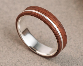 Forest inspired wood ring - Nature engagement wood and silver ring; rustic craftsmanship.