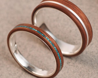 Matching Rustic wedding bands - Handmade wood-wedding-ring duo with forest and nature tone.