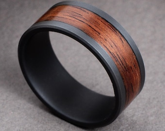 Black titanium men's ring – whiskey barrel ring, rustic tungsten style